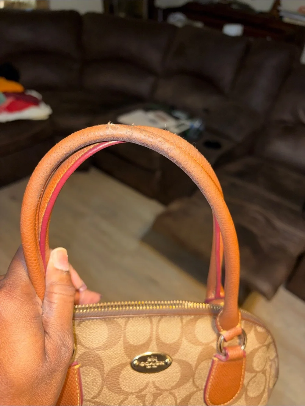 Coach Brown/Tan Signature Dome Satchel with Gold Plaque